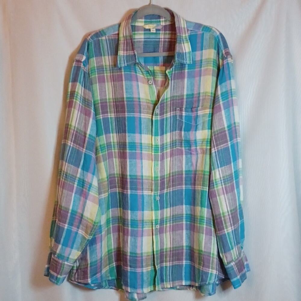 Boden Men's Linen Pastel Color Long Sleeve Plaid Shirt.  Size XXL.